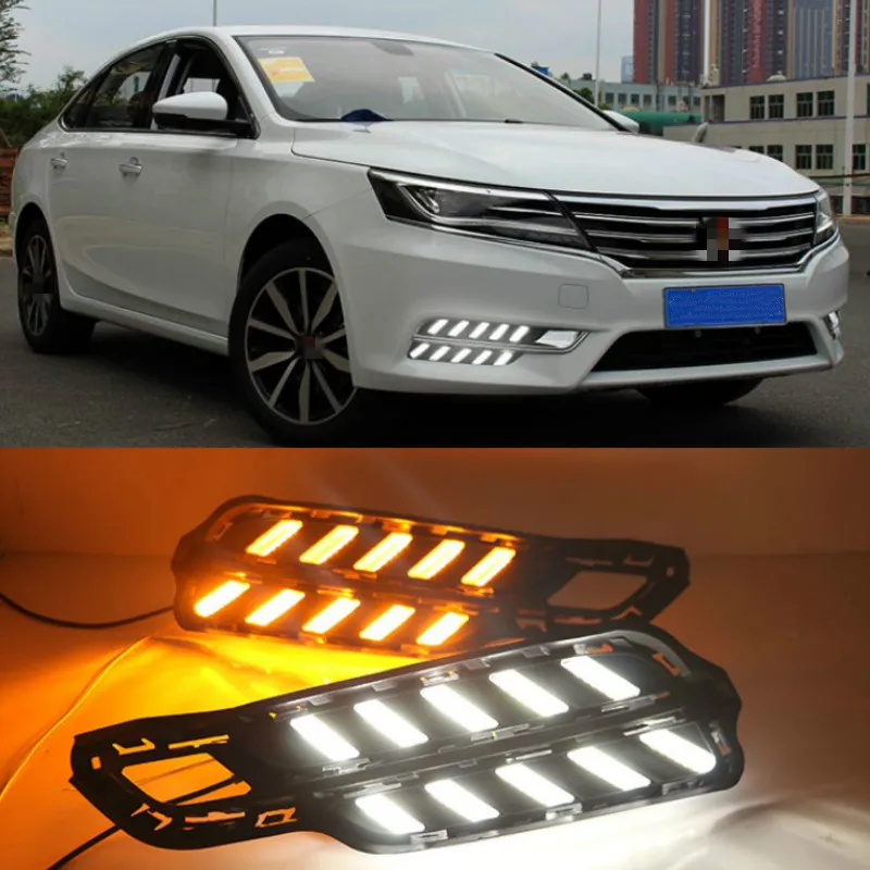 LED DRL Fog lamp driving lights with Yellow Turn Signal Function For Roewe i6 2017 2018 Daytime running lights