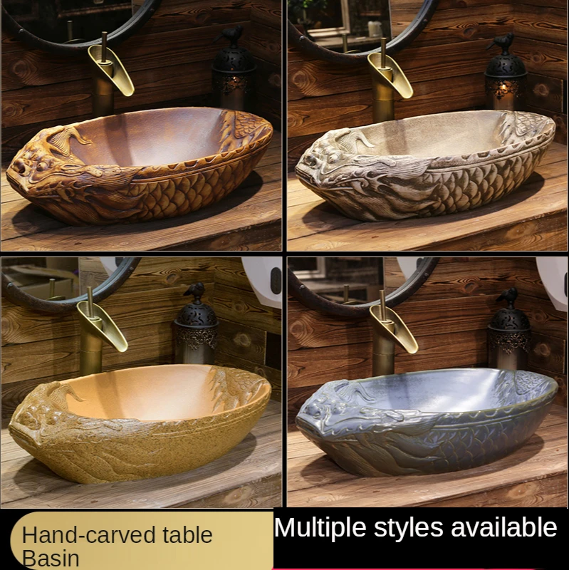 Ceramic Art Table Basin Creative Strange Shape Retro Wash Basin Washbasin Personality Antique Wash Basin