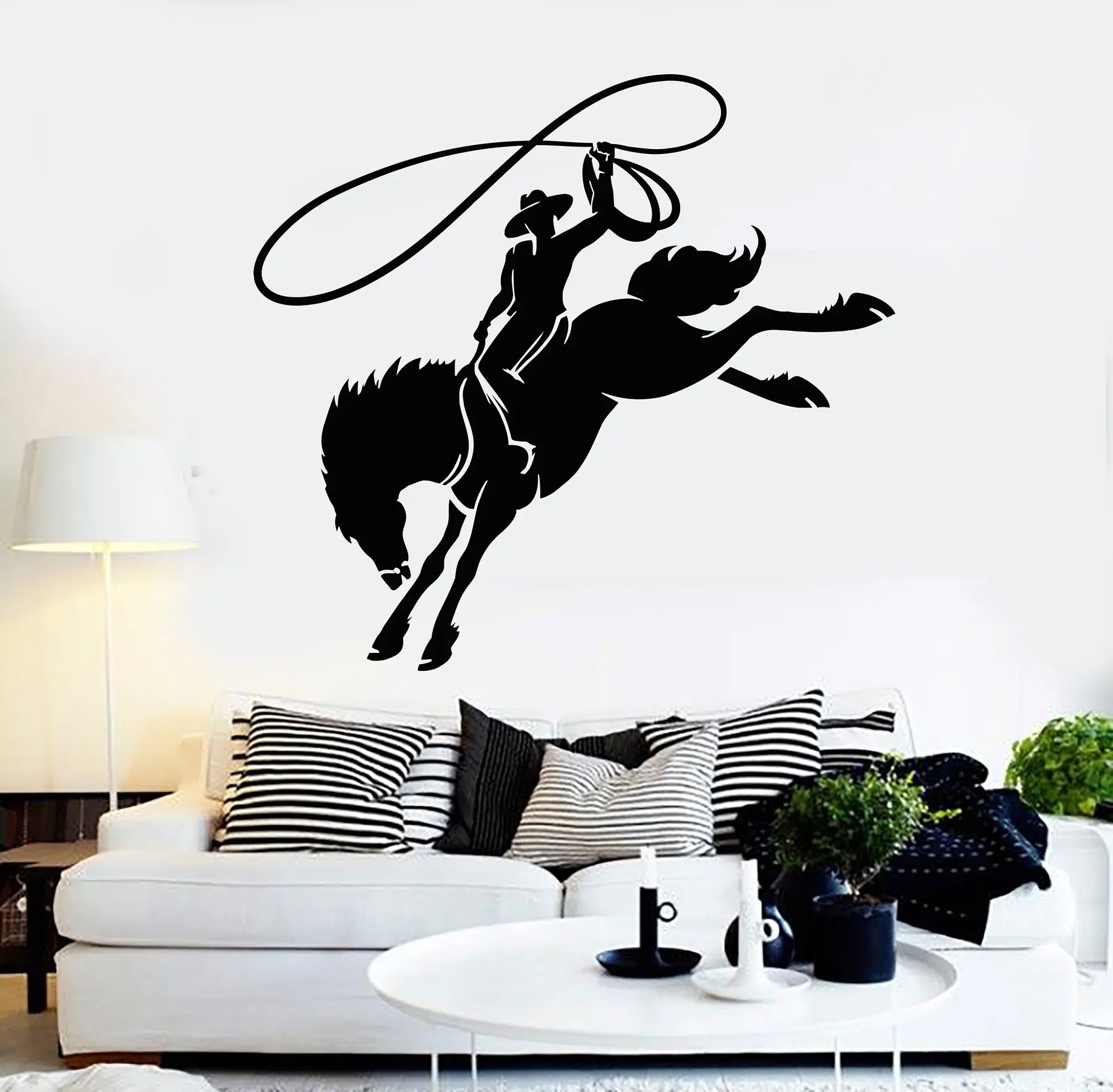 Vinyl wall decals cowboy horseback lasso western riding decals cowboy riding enthusiasts home living room fashion decorationNZ15