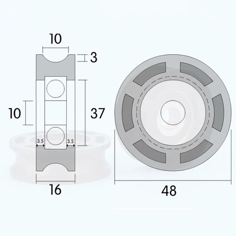 Imagem -04 - U-groove Plástico Rolamento Polia Roda Polia de Nylon Polia de Nylon 6200rs 6200rs 10x48x16 mm Furo 10 mm Diâmetro 48 mm 10 Pcs