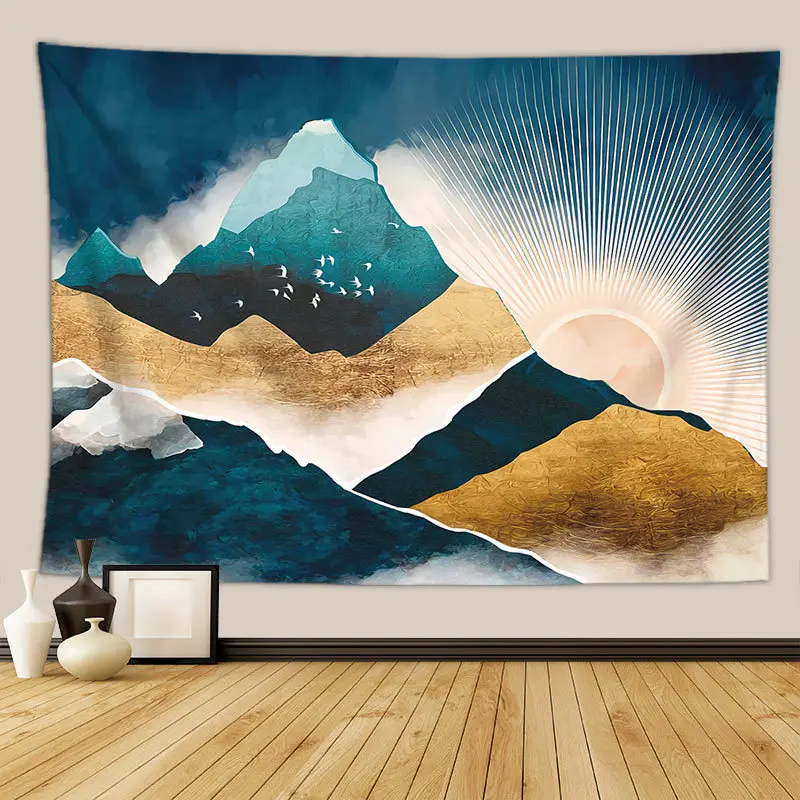 Abstract Japanese Wall Tapestry Aesthetic Metal Sun Landscape Hippie Psychedelic Tapiz Mandala Tree Mountain Wall Decor Blanket