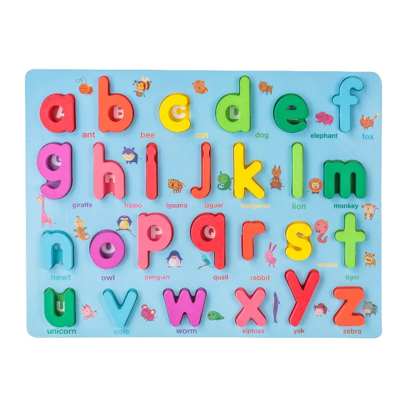Rompecabezas de madera 3D para niños, juguete educativo Montessori, colorido, números, letras, formas geométricas, tablero de agarre cognitivo,
