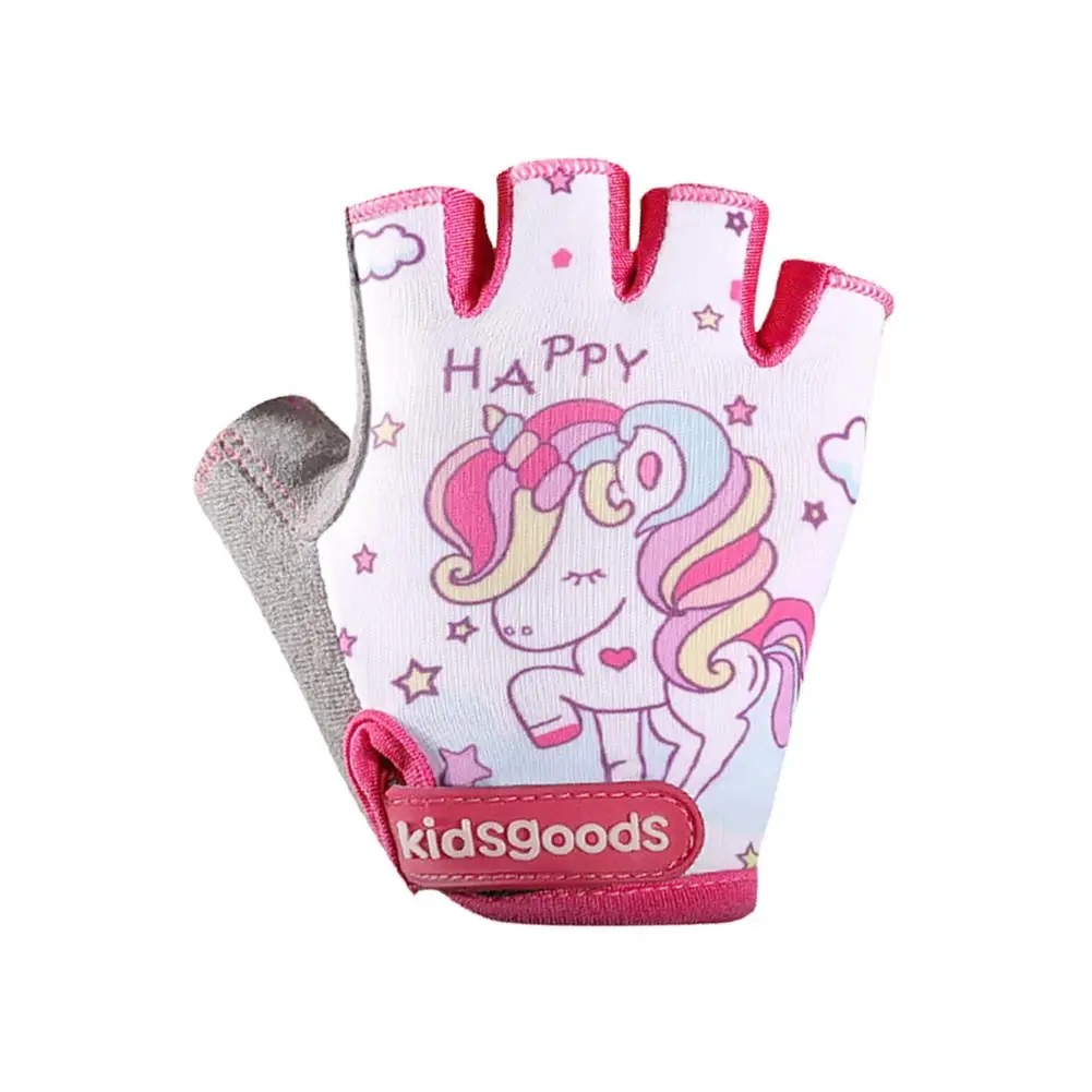 Child Cycling Gloves Elastic Non-slip Bike Gloves Cartoon Dinosaur Unicorn Printed Half Finger Bicycle Gloves Riding Equipment