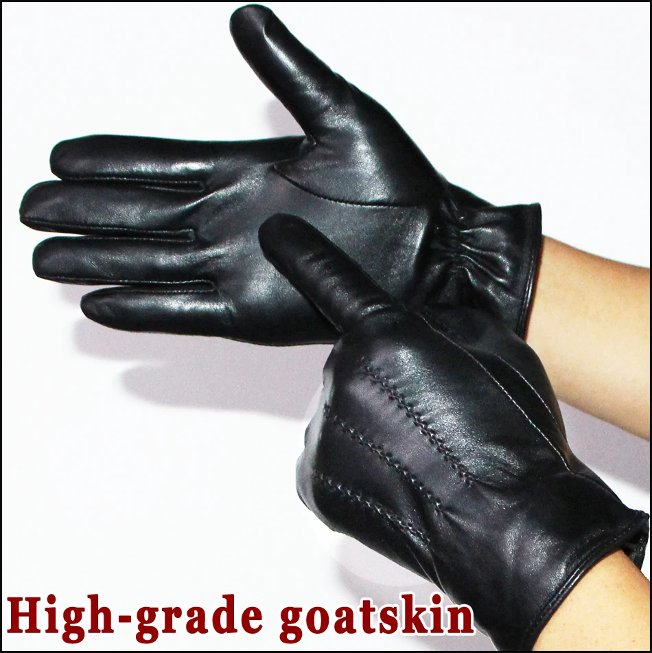 Leather Gloves Men's High-grade Goatskin Gloves Autumn and Winter Outdoor Warmth Plus Velvet Sheepskin Gloves Driving Gloves New