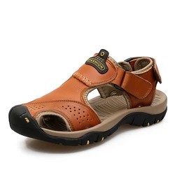 Sandales en cuir véritable pour hommes, chaussures d'été, grande taille 38-48, nouvelle collection 2021