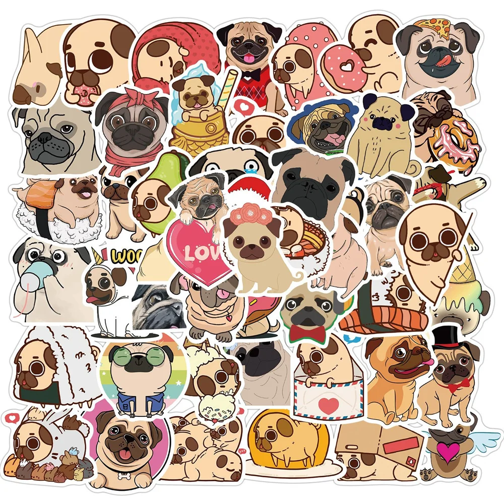 50pcs Pug Dog Stickers For Notebooks Computer Stationery Cute Kawaii Stickers Aesthetic Scrapbooking Material Craft Supplies