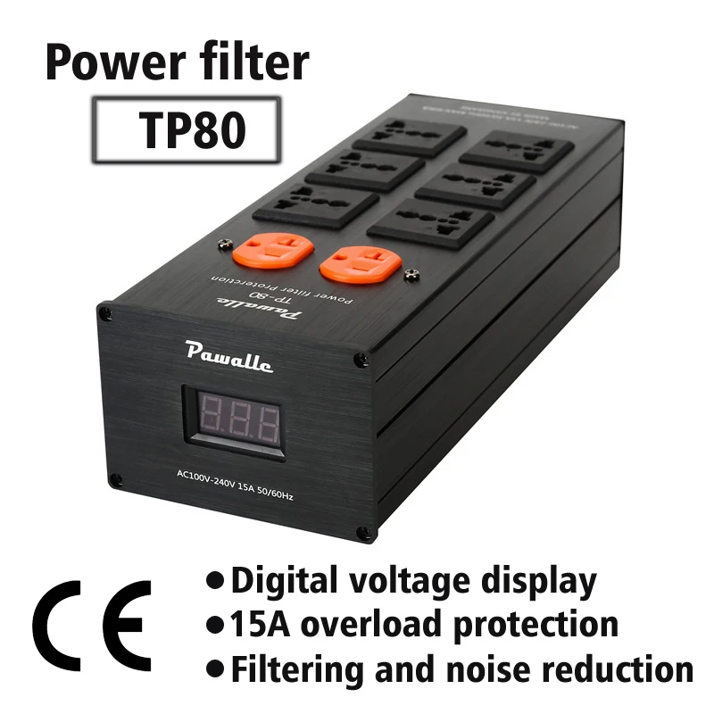 Pawalle tp80 power filter power socket anti surge overload protector voltage display