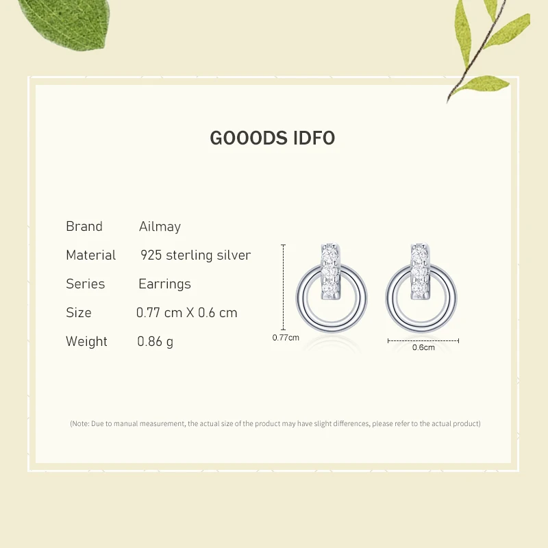 Ailmay Fashion Irregular Geometric Stud Earrings For Women Authentic 925 Sterling Silver Simple Geometric Fine CZ Jewelry