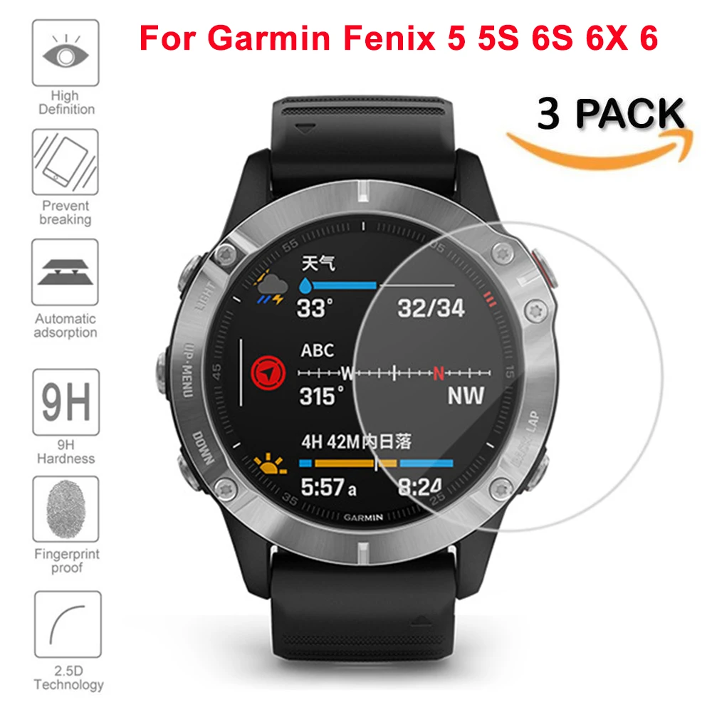 3pcs Ultra Clear Tempered Glass Premium Screen For Garmin Fenix 6X 6S 6 Pro 5 5S Protector Films Fenix 6X Pro Solar SmartWatches