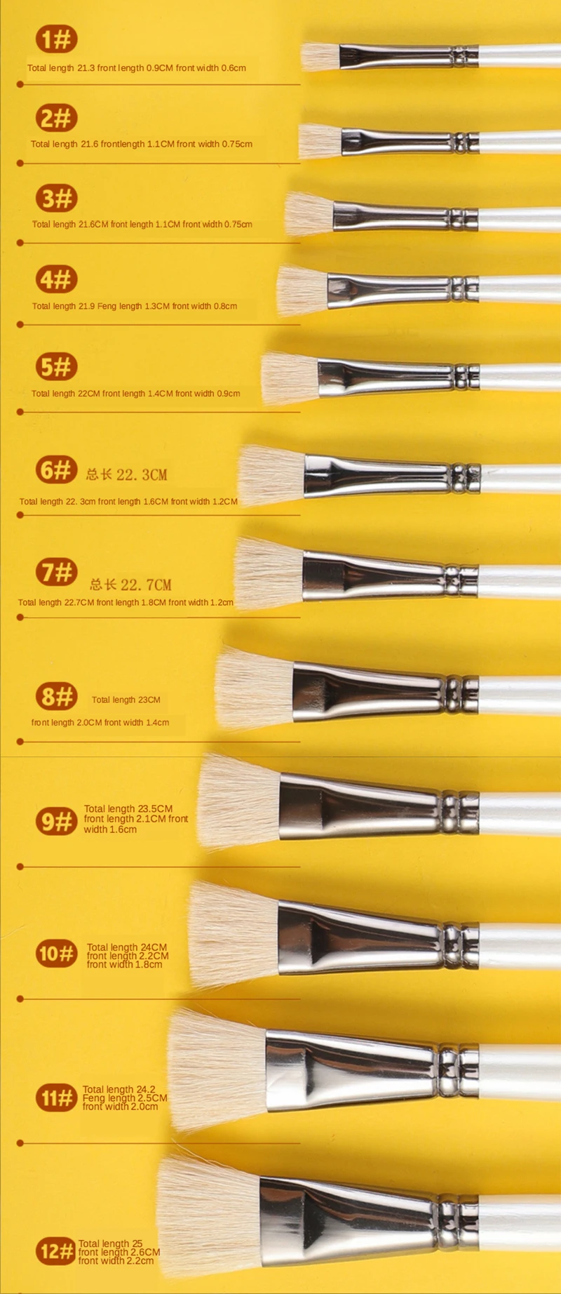 6 pcs Short rod flat head wool set watercolor oil brush soft hair painting brush children's beginner set student art paint brush