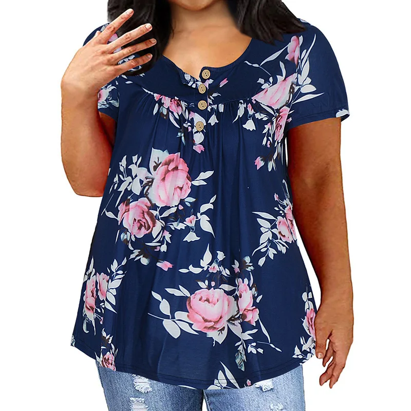 

T-Shirt Loose Short Sleeve Solid Slim Women Clothing Tops Female Fat T-Shirt Loose Casual Summer Printing Flowers Clothing