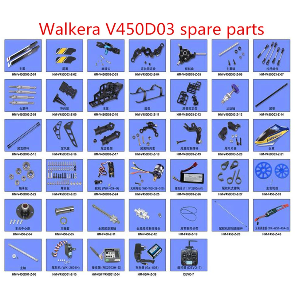 WALKERA ワルケラ V 450D03 プロポ付き　パーツ多数 Walkera V450D03 RC Helicopter Spare Parts Propeller Motor Servo