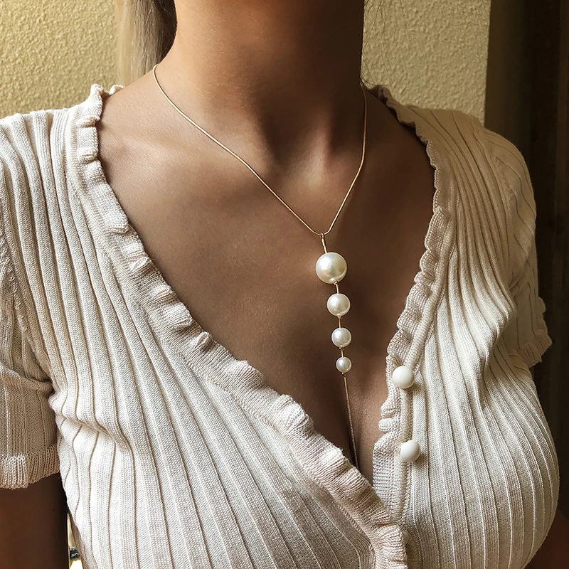 Vintage simple faux pearl pendant necklace chain on the neck Jewelry for women aesthetic clothing Accessories Gift wholesale