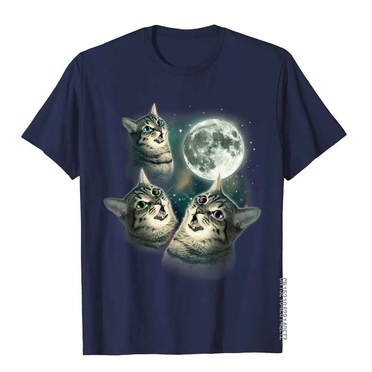 Funny Cat Shirt Three Cat Moon 3 Wolfs Cute Kitten Graphic T-Shirt Cotton Men\'s T Shirt Vintage T Shirt Fashionable Printing