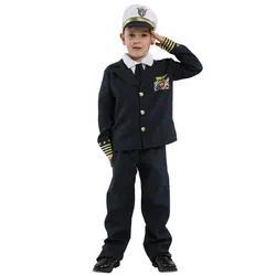 Kids Child Navy Admiral Captain Pilot Costume Uniform for Boys Halloween Purim Carnival Party Mardi Gras Fancy Dress Umorden