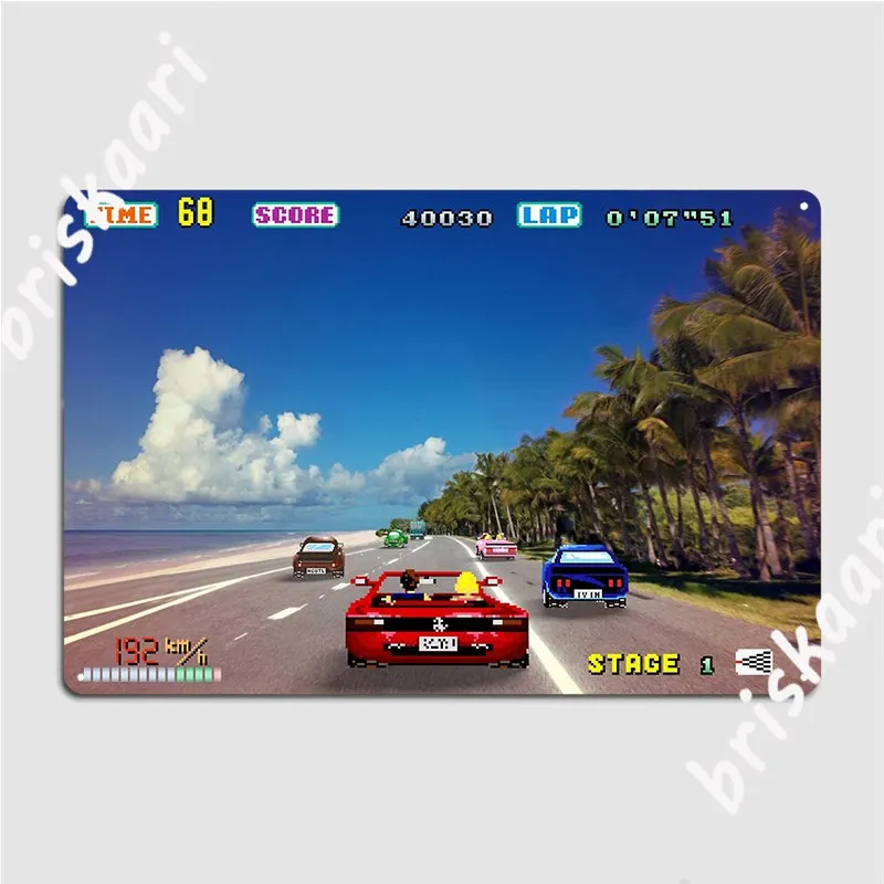 Outrun Retro Pixel Art Metal Sign Club Party Living Room Retro Painting Décor Tin Sign Poster