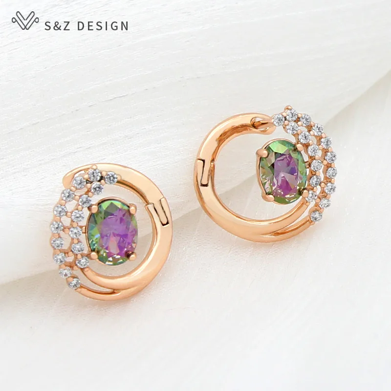 

S&Z DESIGN New Fashion Oval Crystal Dangle Earrings For Women Wedding Champagne Gold Color Cubic Zirconia Jewelry Gift