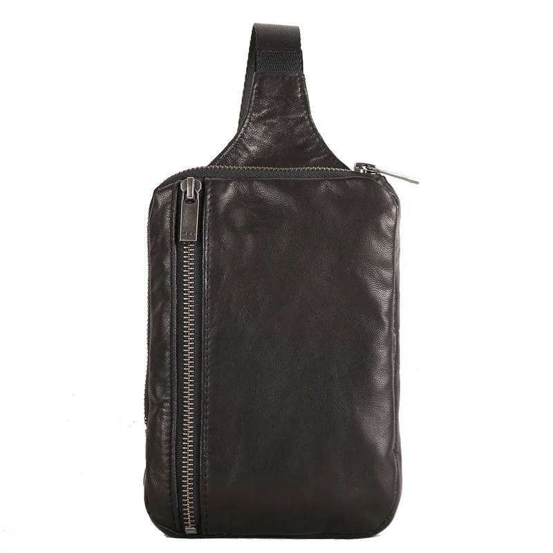 Sac de poitrine en cuir de mouton première couche pour hommes, petit sac de téléphone de voyage pour les amoureux, mini sac à bandoulière Messenger fait à la main, décontracté, nouveau style