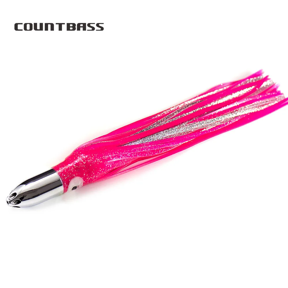 

Countbass Brass Steel Head Trolling Fishing Lures, Bullet Jet Head with Squid Skirt, Tuna Wahoo Marline Sailfish Kinfish 6.2oz