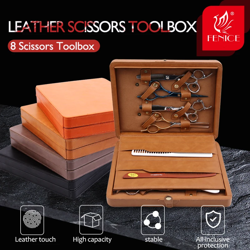 

Fenice Professional Scissors Carrying Case Leather Hair Scissors Bags Pouch holder 8 scissors Display Box