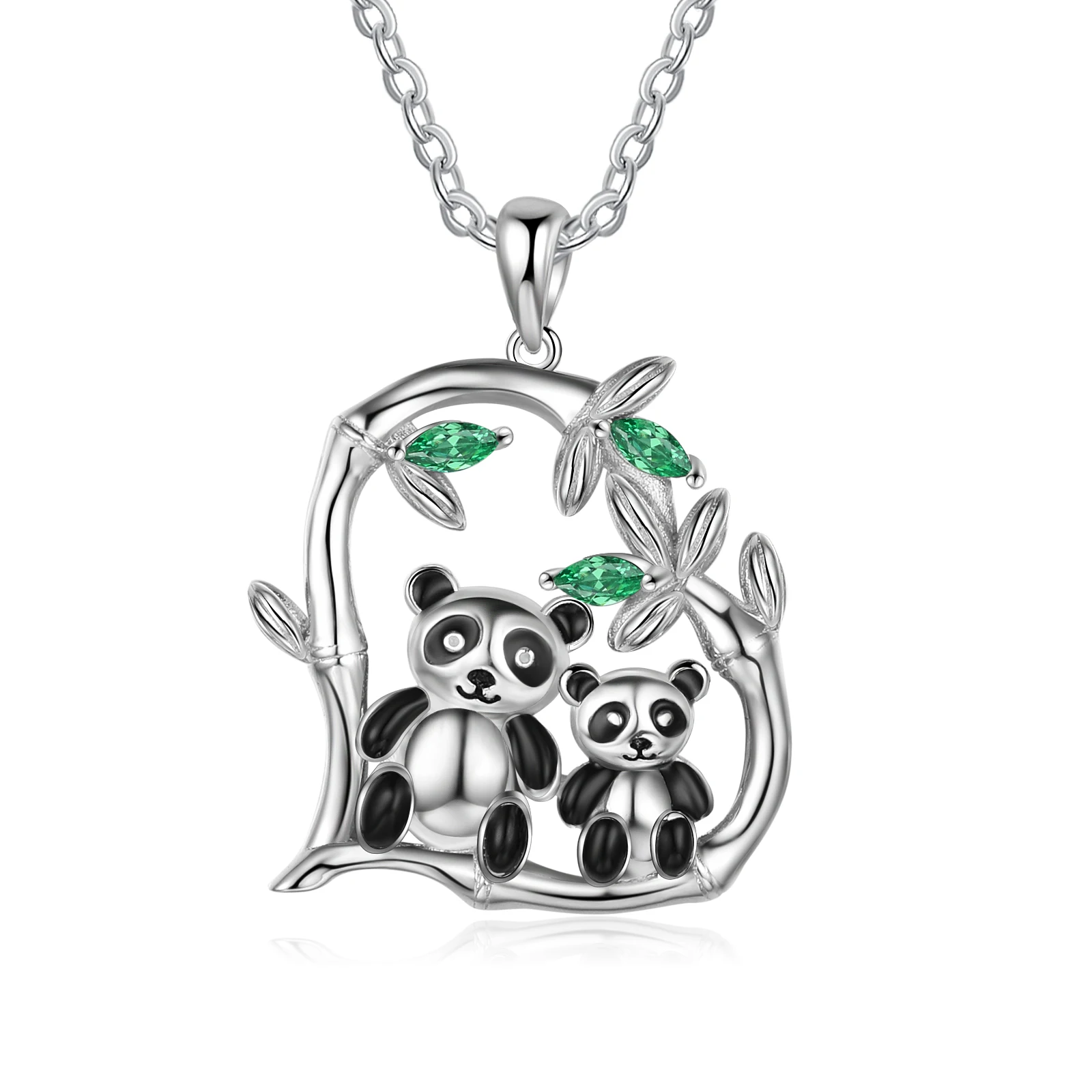 JewelOra Cute Panda Bamboo Animal Necklace Pendants for Women Silver Color Zirconia Chain Necklace Lovely Gift for Girlfriend