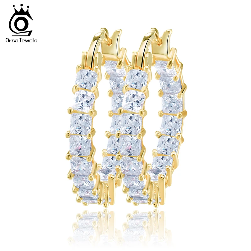 ORSA JEWELS Fashion Ladies Loop Earring Round-Shape with 0.1ct Brilliant Austrian Cubic Zirconia Hoop Earrings for Women OE144