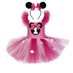 Minnie Tutu Dress and Mouse Ears Headband Set Hot Pink Mouse Birthday Tutu Dresses Minnie Tutu Costume for Girls 1-12Y