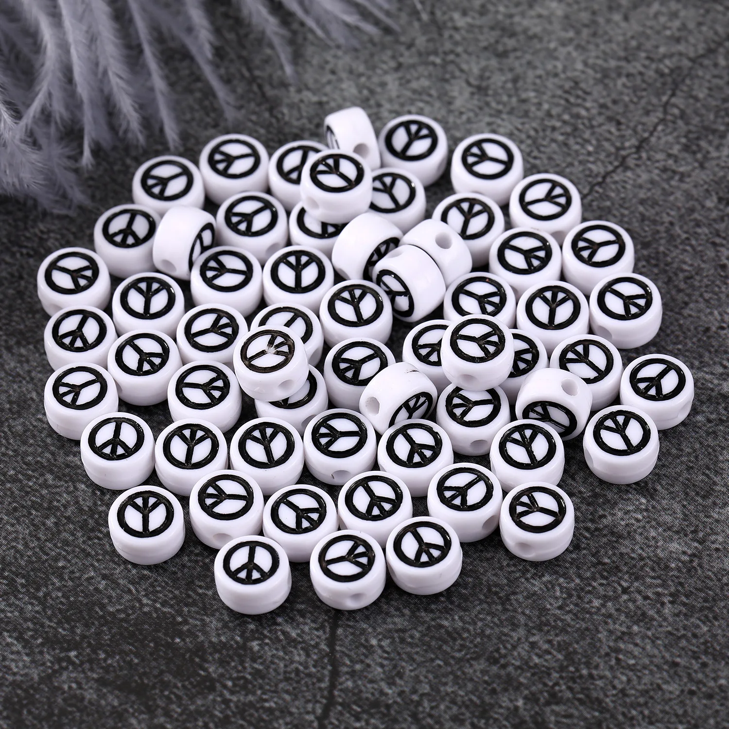 4*7mm Acrylic White Black Color Peace Sign Pattern Round Beads For Make Bracelet Necklace Jewelry Accessories