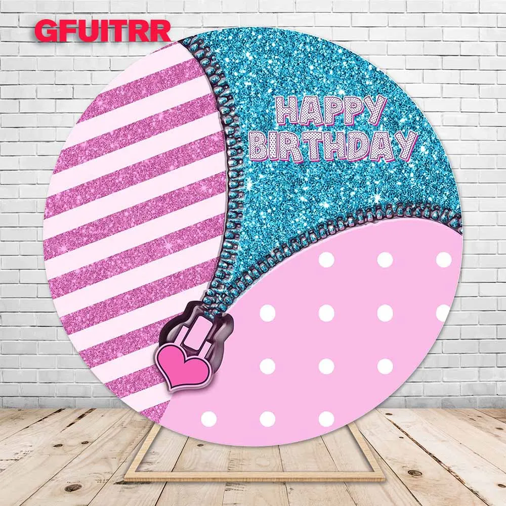 Gfuitrr Cartoon Prinses Cirkel Fotografie Achtergrond Kids Verjaardag Glitters Foto Achtergrond Roze Rits Ronde Vinyl Foto Props