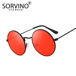 SORVINO Steampunk Round Sunglasses Luxury Brand Designer Men Women Red Lenses Retro Vintage Small Round Metal Sun Glasses Shades