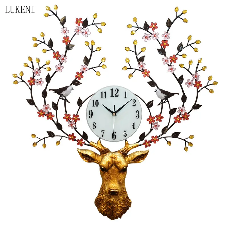 Deer Head Clock Wall Clock Living Room Modern Creative Clock Home Silent Wall Watch Nordic Atmospheric Decorative Clock