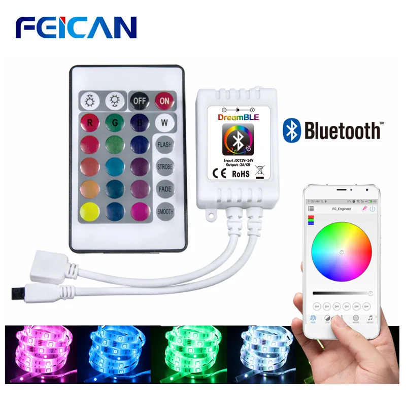 Android and IOS APP LED Strip Lights Smart Wireless Control LED Bluetooth Controller for DC12V RGB Controller Strips Light