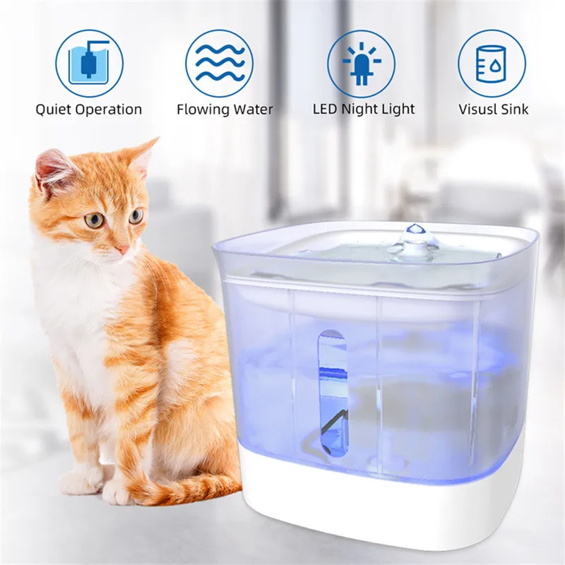 

Automatic Pet Water Dispenser with LED Light, USB Drinker for Cats, Water Fountain, Mute, Water Bowls, 2.5L