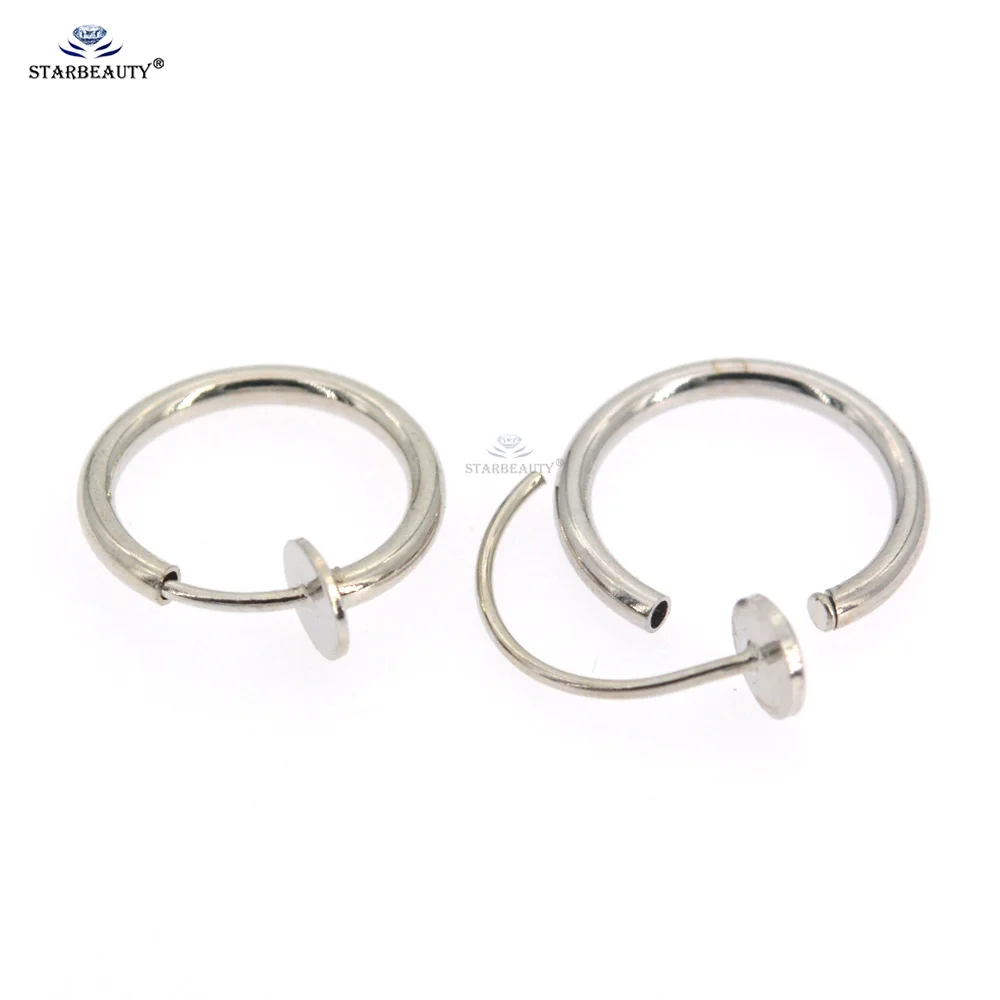 Starbeauty 2Pcs 0.8x10mm Labret Piercing Lip Fake Nose Ring Hoop Septum Rings Faux Nose Piercing Ear Clip Earrings Helix Jewelry