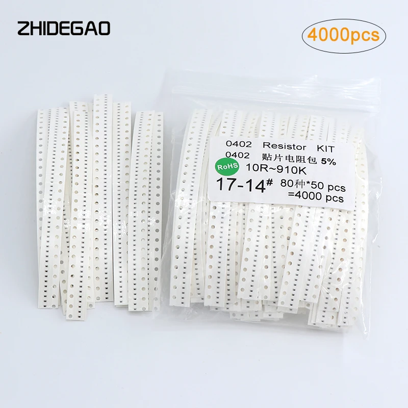 0402 SMD Resistor Kit Assorted Kit 10 Ohm-910K ohm 5% 80valuesX 50pcs=4000pcs Sample Kit