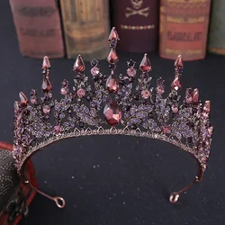 Baroque Retro Bronze Violet Crystal Bridal Tiaras Crown Rhinestone Pageant Diadem Veil Tiara Headbands Wedding Hair Accessories