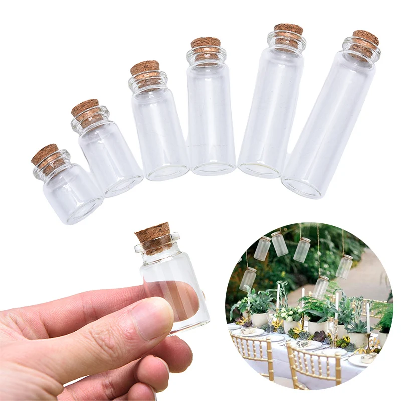 10Pcs 5/8/10/12/15/20ml Christmas Wish Bottles Small Empty Clear Cork Glass Bottles Vials For Holiday Wedding home Decor Gifts