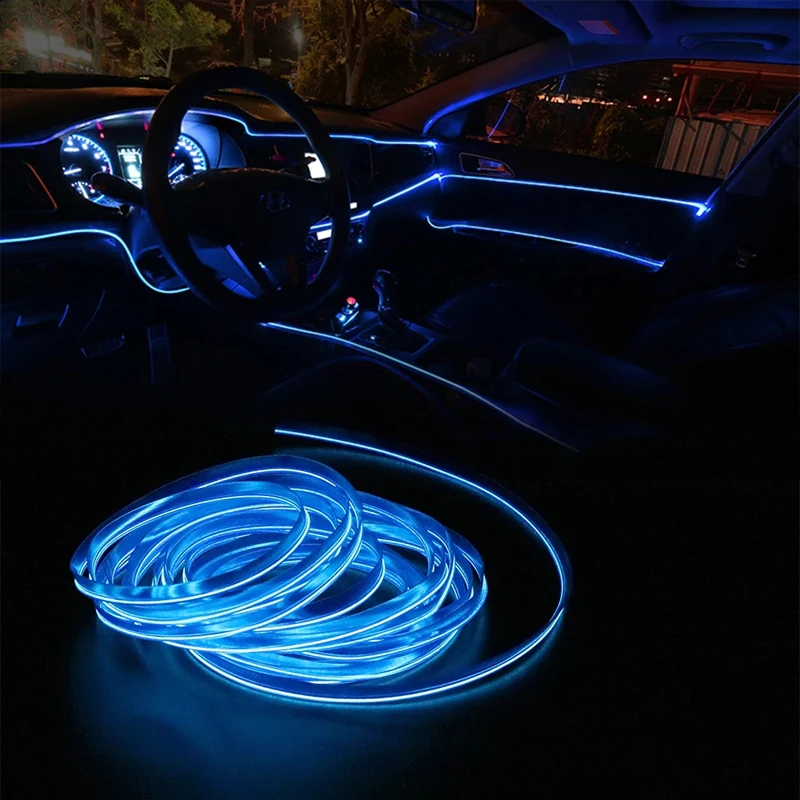 Eclairage intérieur de voiture à fil EL, LED ambiante, bande RVB flexible, escales automatiques, tube NJosé, lampe USB souple, ULd\'éclairage, bande