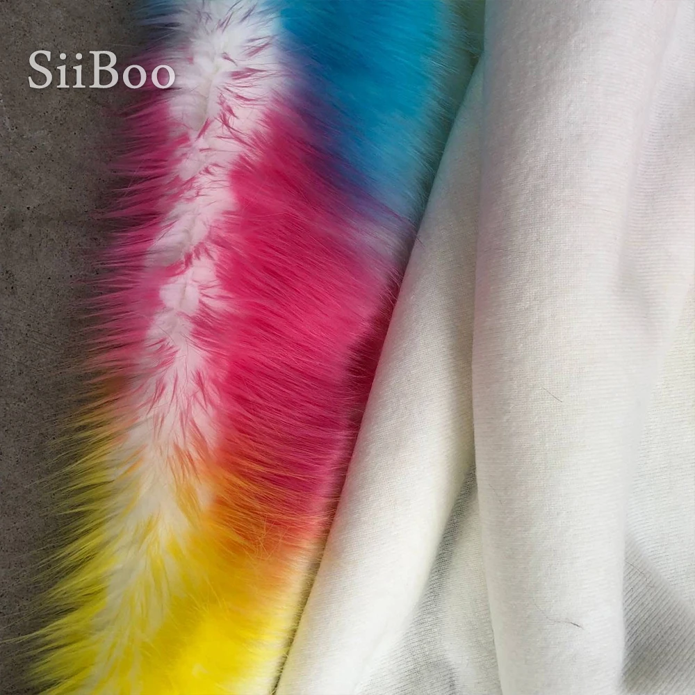 Korean rainbow style cosplay 4cm long faux fur colorful fabric for coat decorative carpet fausse fourrure tissu pelliccia SP5780