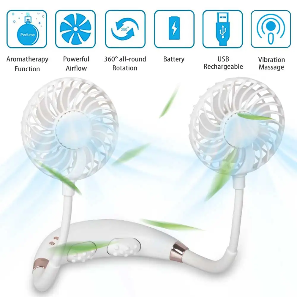 Hands-free USB Fan Portable Neckband Hanging Rechargeable Neck Band Air Cooler Desk Massage Fans Handheld Conditioner