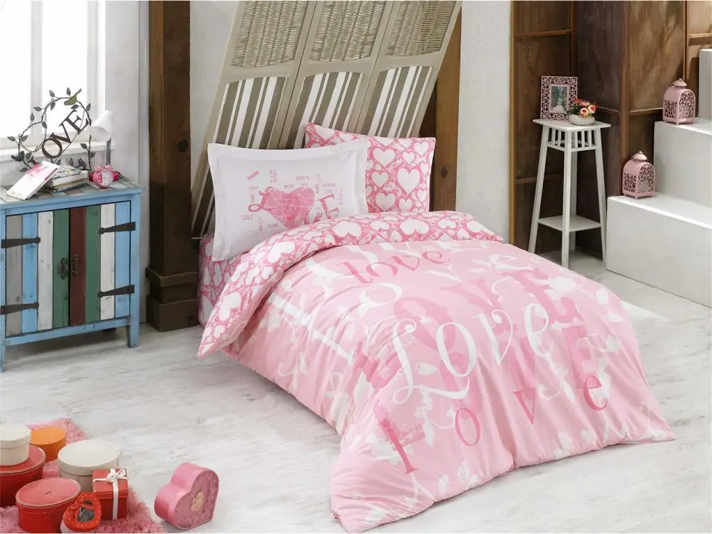 Love Single Double Quilt Cover Set Pink