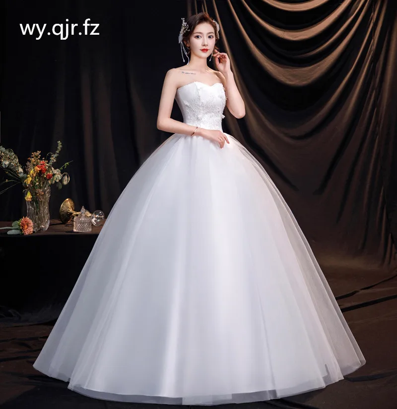 DM-2105#Bride's Wedding Dress Resin Drill White Ball Gown Strapless Cheap Wholesale Organza Lace up Size Pluse Photo studio