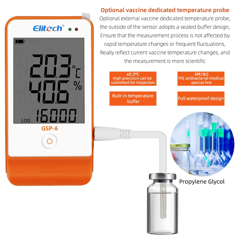 Temperature Humidity Monitor Thermometer Digital Data Logger Recorder Elitech GSP-6 16000 Points Home Refrigeration Cold Chain