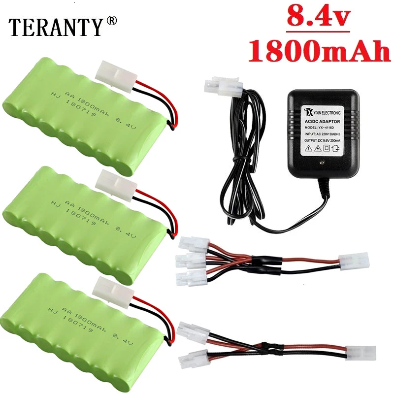 ( M Model ) Ni-MH 8.4v 1800mah Battery + 8.4v Charger For Rc toy Car Tank Train Robot Boat Gun AA 8.4v Rechargeable Battery Pack