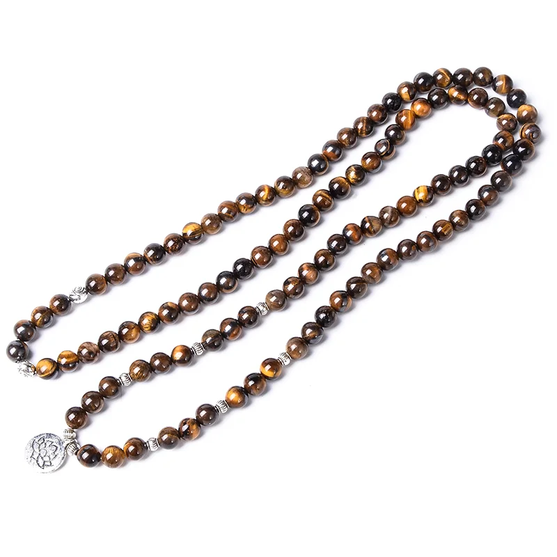 8mm Natürliches Gelbes Tigerauge Perlenarmband 108 Japamala Yoga Heilschmuck für Männer und Frauen Energie Elastisches Kordel-Wickelarmband – Detail 6
