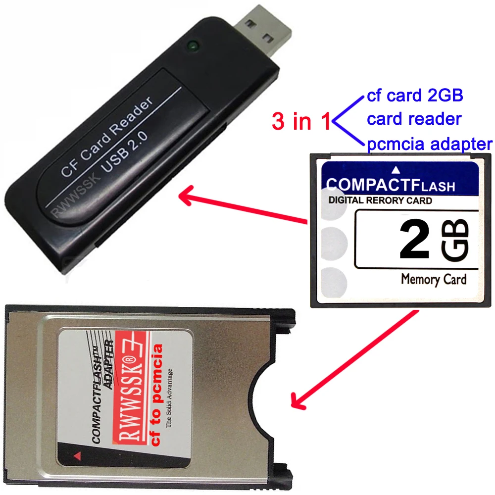 3 in 1 PCMCIA 68pin Card Adapter+USB2.0 Card Reader+Cf Card 128MB 256MB 1GB 2GB 4GB 8GB 16GB 32GB 64GB Compact Flash Memory Card