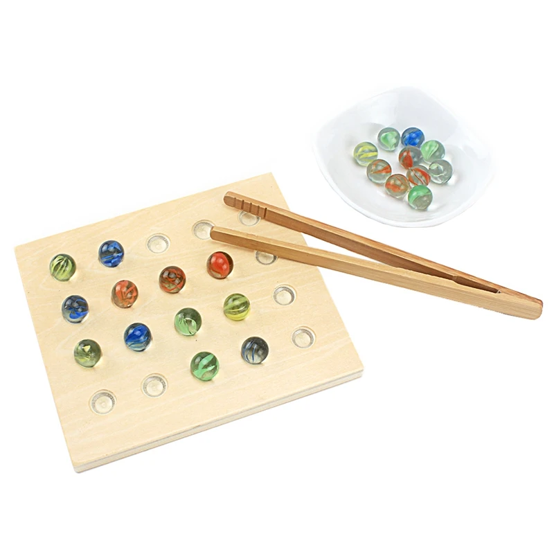 20Pcs Montessori Materials Clip the Balls with Board Wood Tray Chopsticks Training Practical Life Educational Toys for Children