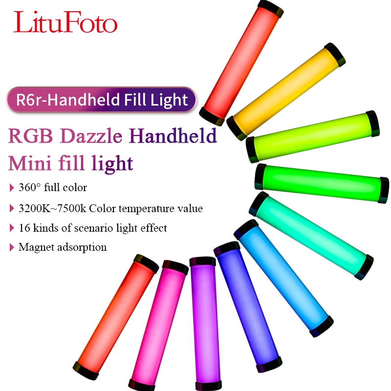 

R6R RGB LED Lights All Metal Handheld Fill Light 6W 2500mah 3200k-7500k Net Weight 220g For Tik Tok Video Shoot Photography Lamp
