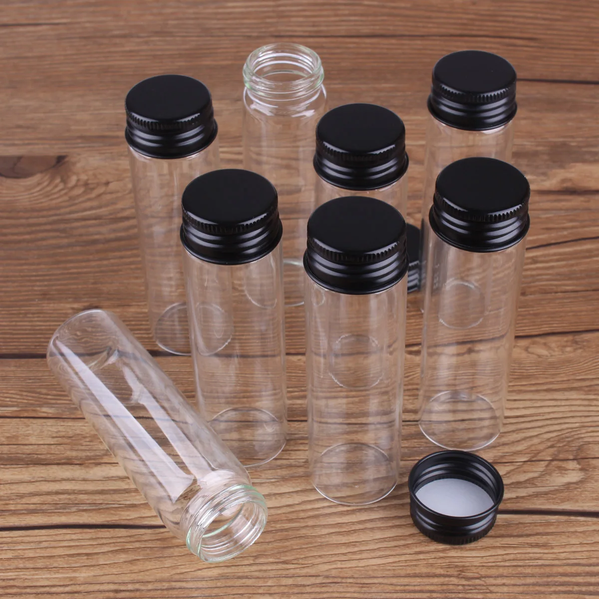 5pcs 50ml 30*100mm Glass Jars with Black Aluminum Caps Potion bottles Glass bottle Glass vessels for Art Craft