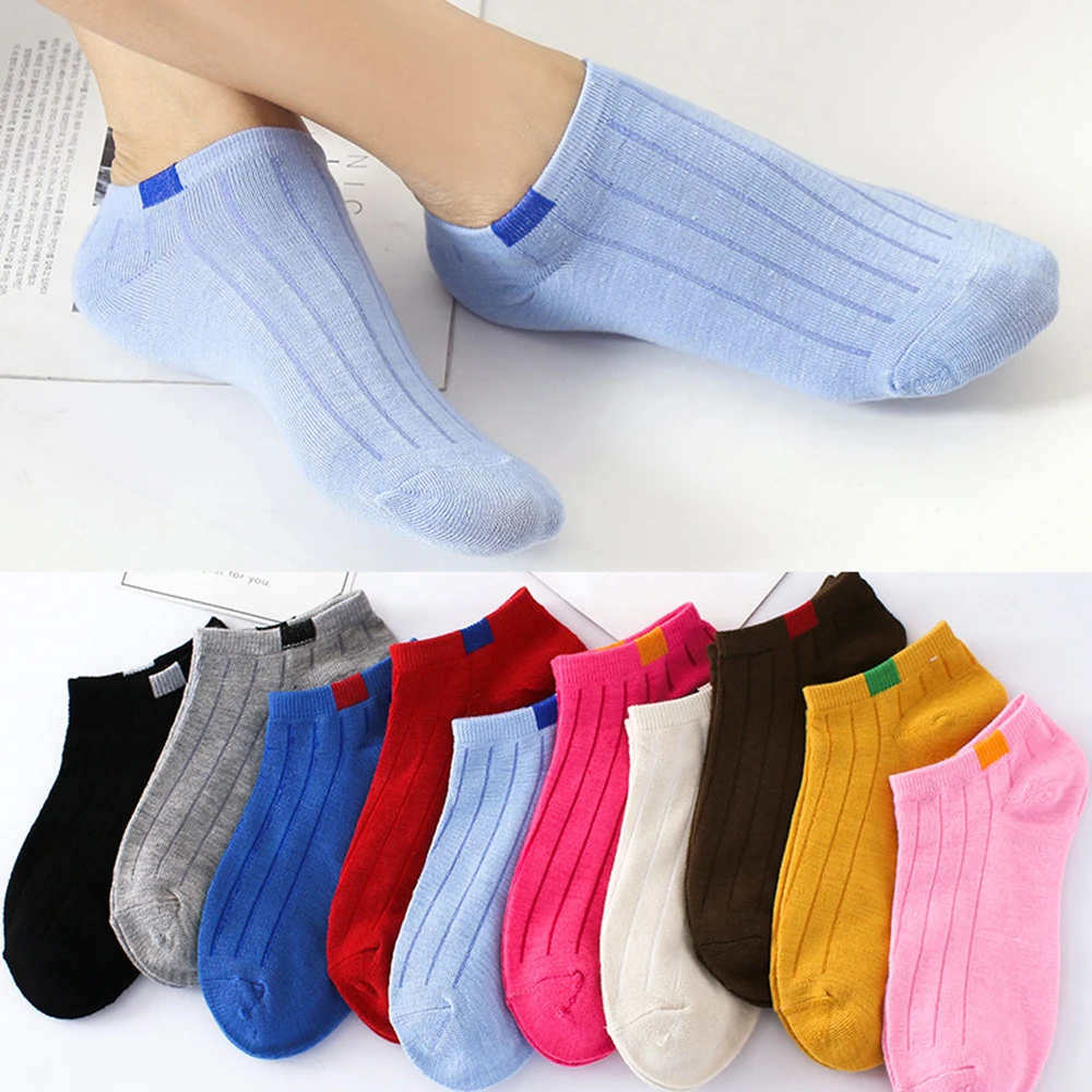 5 Pairs Women Short Ankle Socks Set 10 Pieces Candy Colors Boat Socks Fashion No Show Invisible School Sock Slippers calcetines